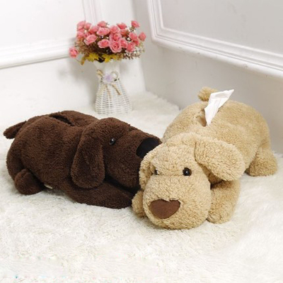 可爱动漫卡通纸巾抽狗狗毛绒纸巾筒 车载家用两用纸巾盒